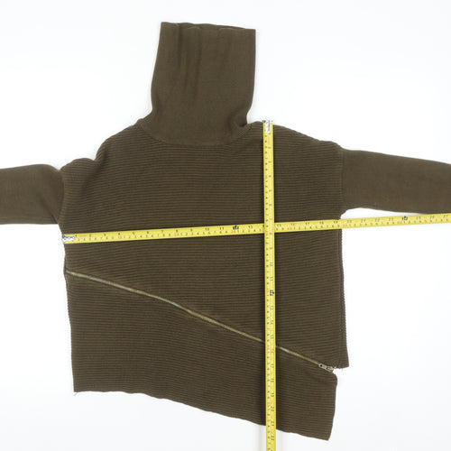 River Island Women Brown Roll Neck Asymmetric Zip Jumper Size 8