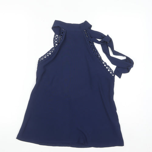 SHEIN Women's Blue Halter Crochet Lace Trim Camisole Tank Top Size S