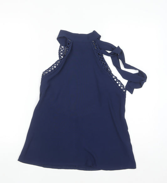 SHEIN Women's Blue Halter Crochet Lace Trim Camisole Tank Top Size S