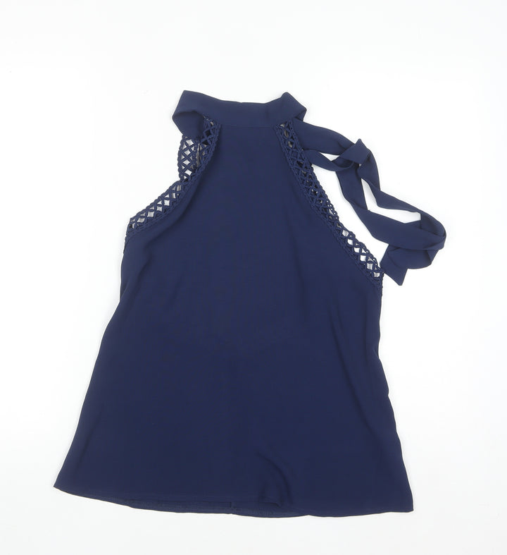 SHEIN Women's Blue Halter Crochet Lace Trim Camisole Tank Top Size S