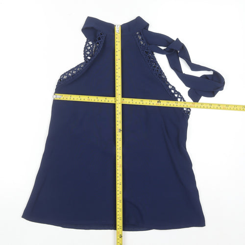 SHEIN Women's Blue Halter Crochet Lace Trim Camisole Tank Top Size S