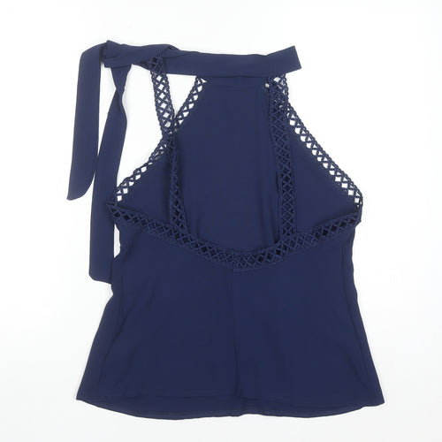 SHEIN Women's Blue Halter Crochet Lace Trim Camisole Tank Top Size S