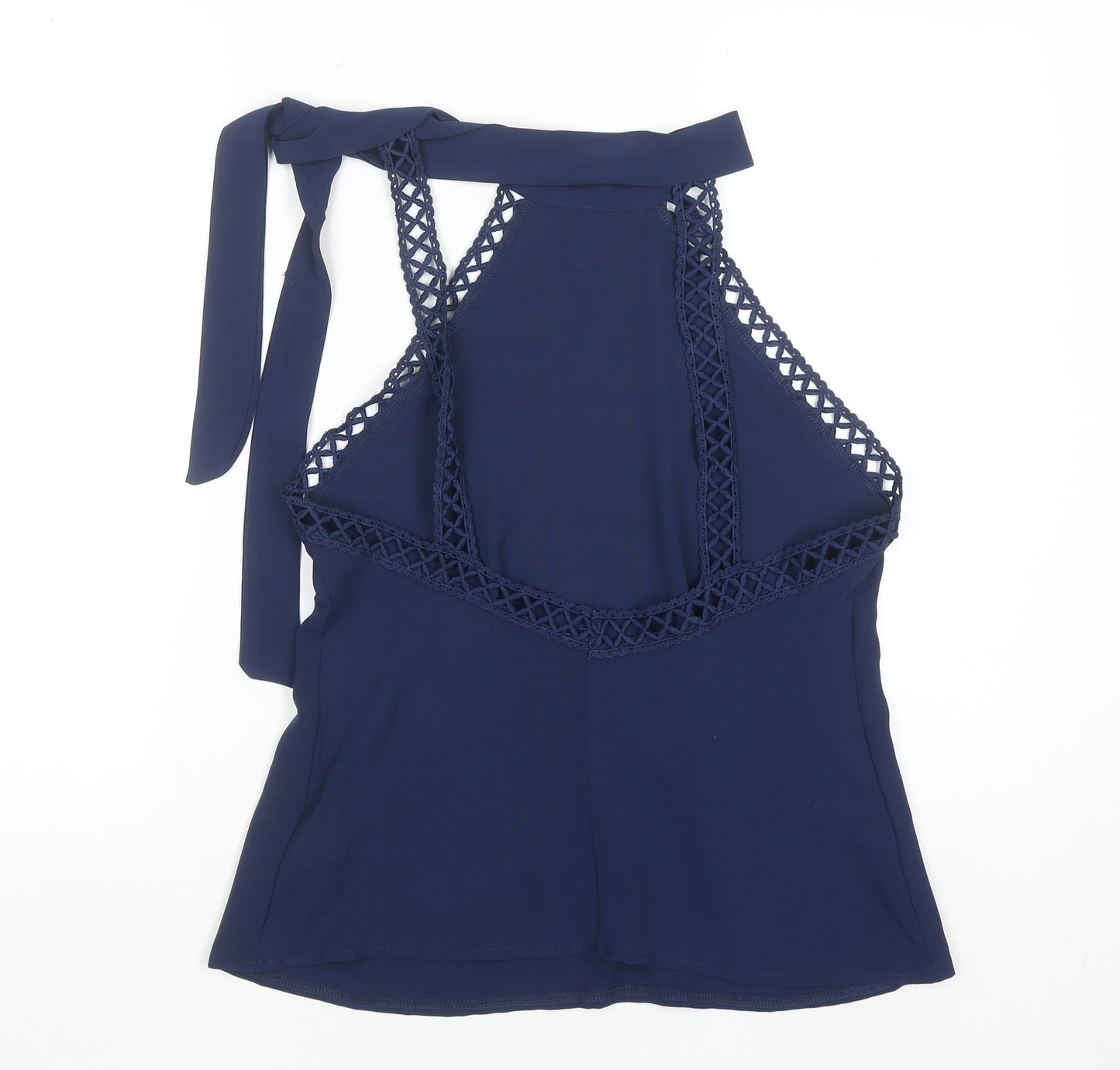 SHEIN Women's Blue Halter Crochet Lace Trim Camisole Tank Top Size S