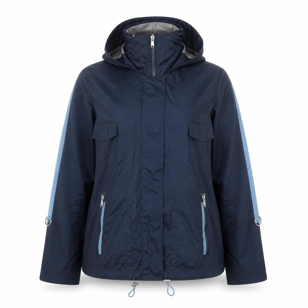 Front view of Klass Women’s Blue Hooded Anorak Jacket, size UK 14, Lightweight
