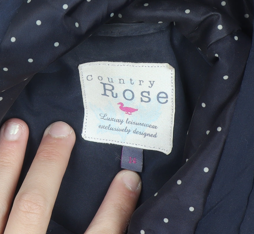 Country Rose Women's Navy Hooded Parka Jacket Size 14 Polyester Blend