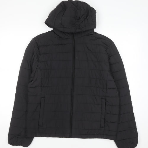 JJ Rebel Men's Black Hooded Puffer Jacket Size L Regular Fit