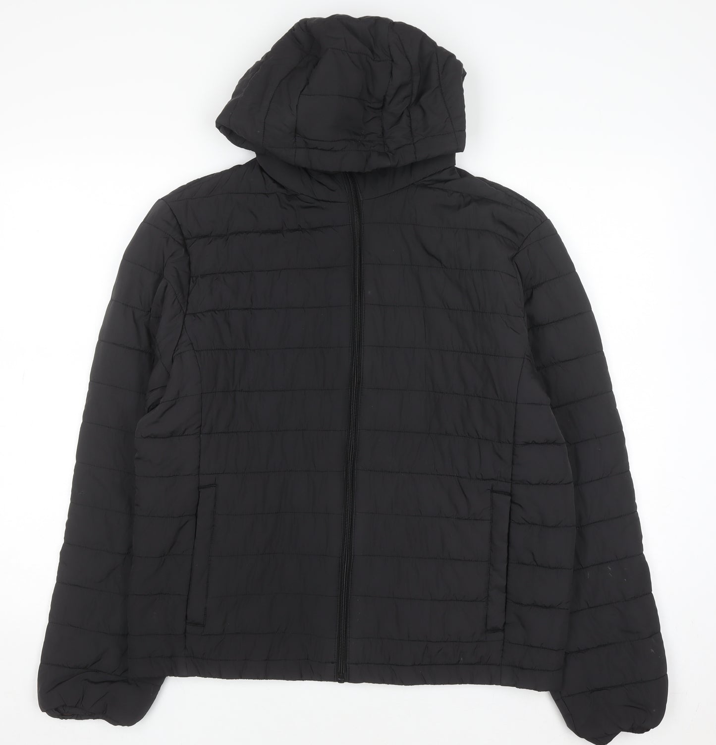 JJ Rebel Men's Black Hooded Puffer Jacket Size L Regular Fit