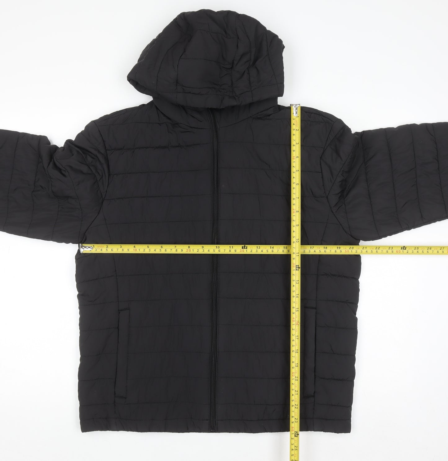 JJ Rebel Men's Black Hooded Puffer Jacket Size L Regular Fit