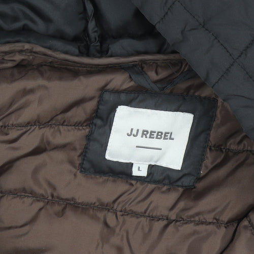 JJ Rebel Men's Black Hooded Puffer Jacket Size L Regular Fit