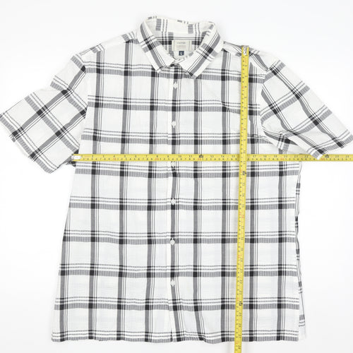 George Men's White Black Check Short Sleeve Cotton Blend Shirt Size L