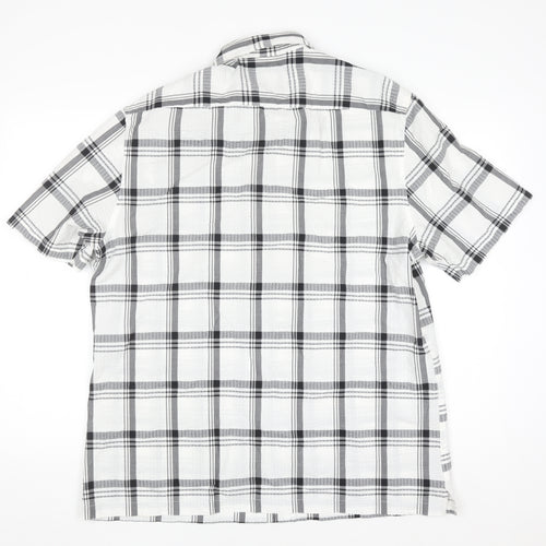 George Men's White Black Check Short Sleeve Cotton Blend Shirt Size L