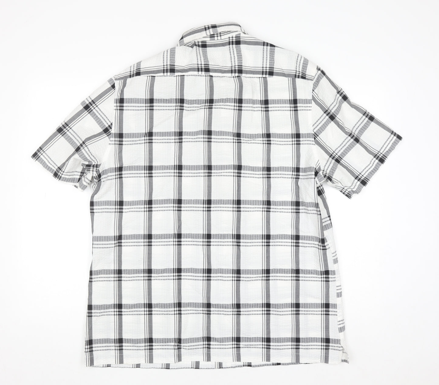 George Men's White Black Check Short Sleeve Cotton Blend Shirt Size L