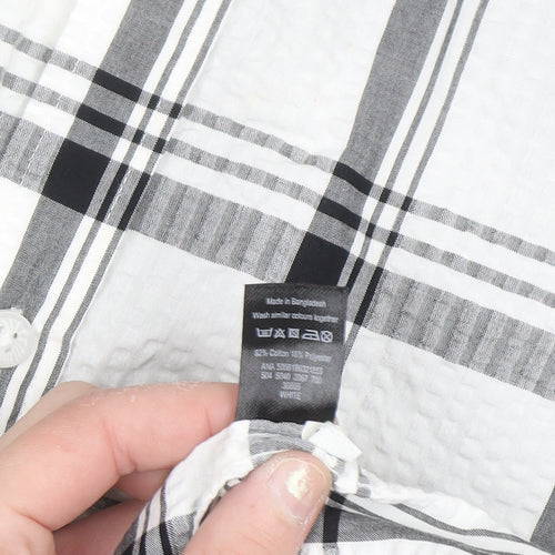 George Men's White Black Check Short Sleeve Cotton Blend Shirt Size L