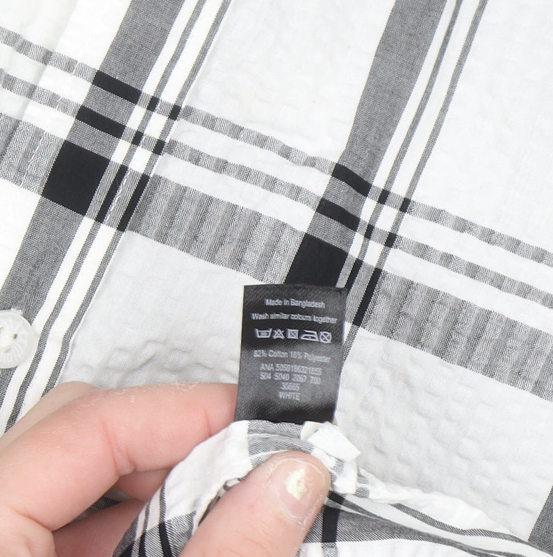 George Men's White Black Check Short Sleeve Cotton Blend Shirt Size L