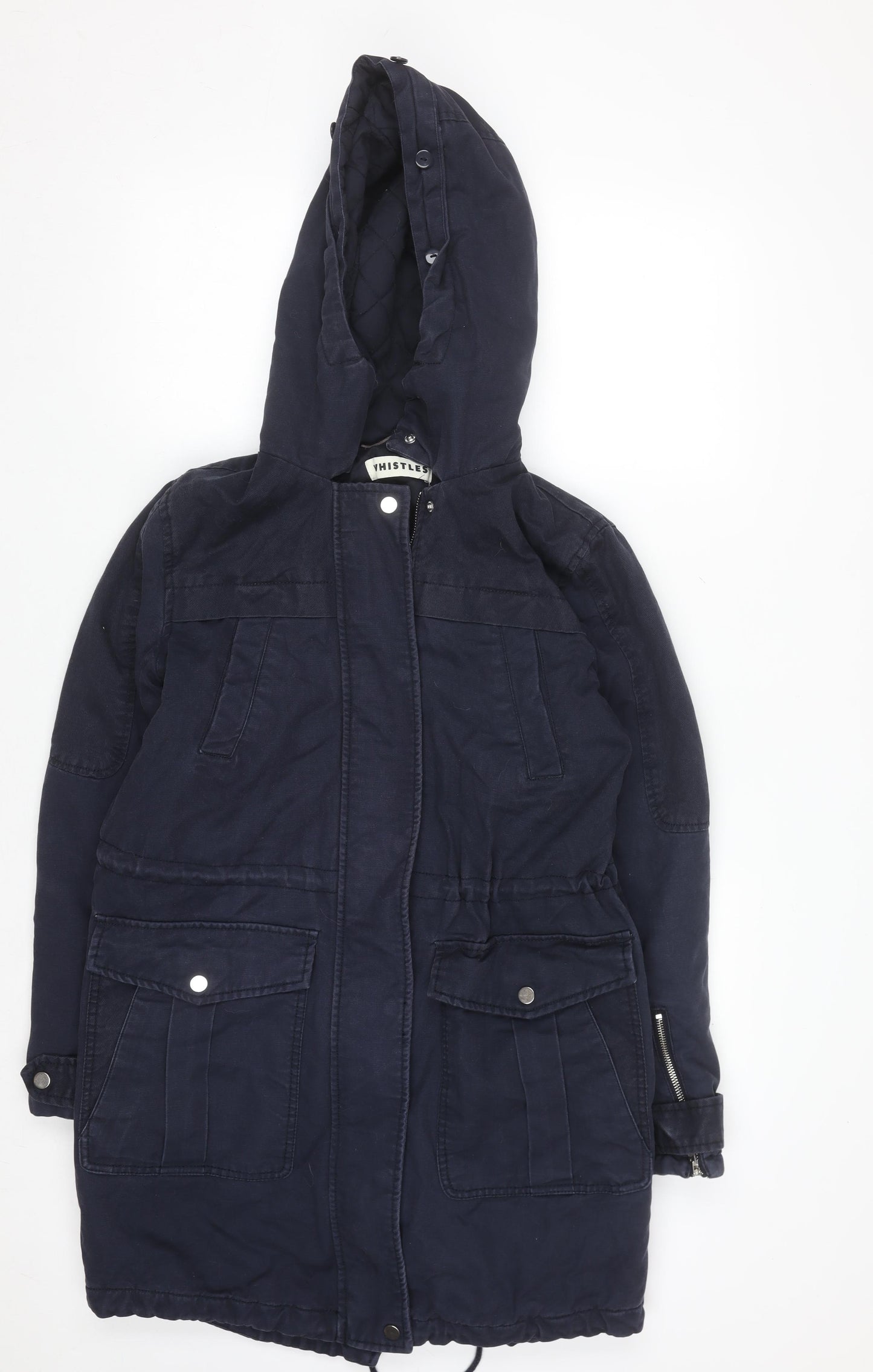 Whistles Women's Blue Hooded Parka Coat Size 6 Cotton Twill
