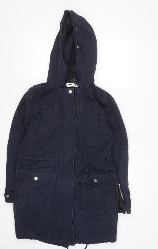 Whistles Women's Blue Hooded Parka Coat Size 6 Cotton Twill