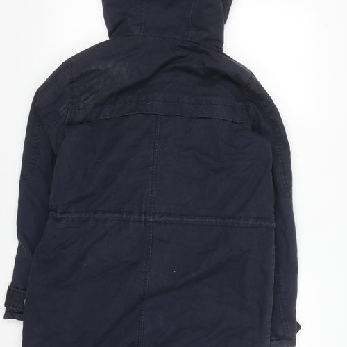 Whistles Women's Blue Hooded Parka Coat Size 6 Cotton Twill
