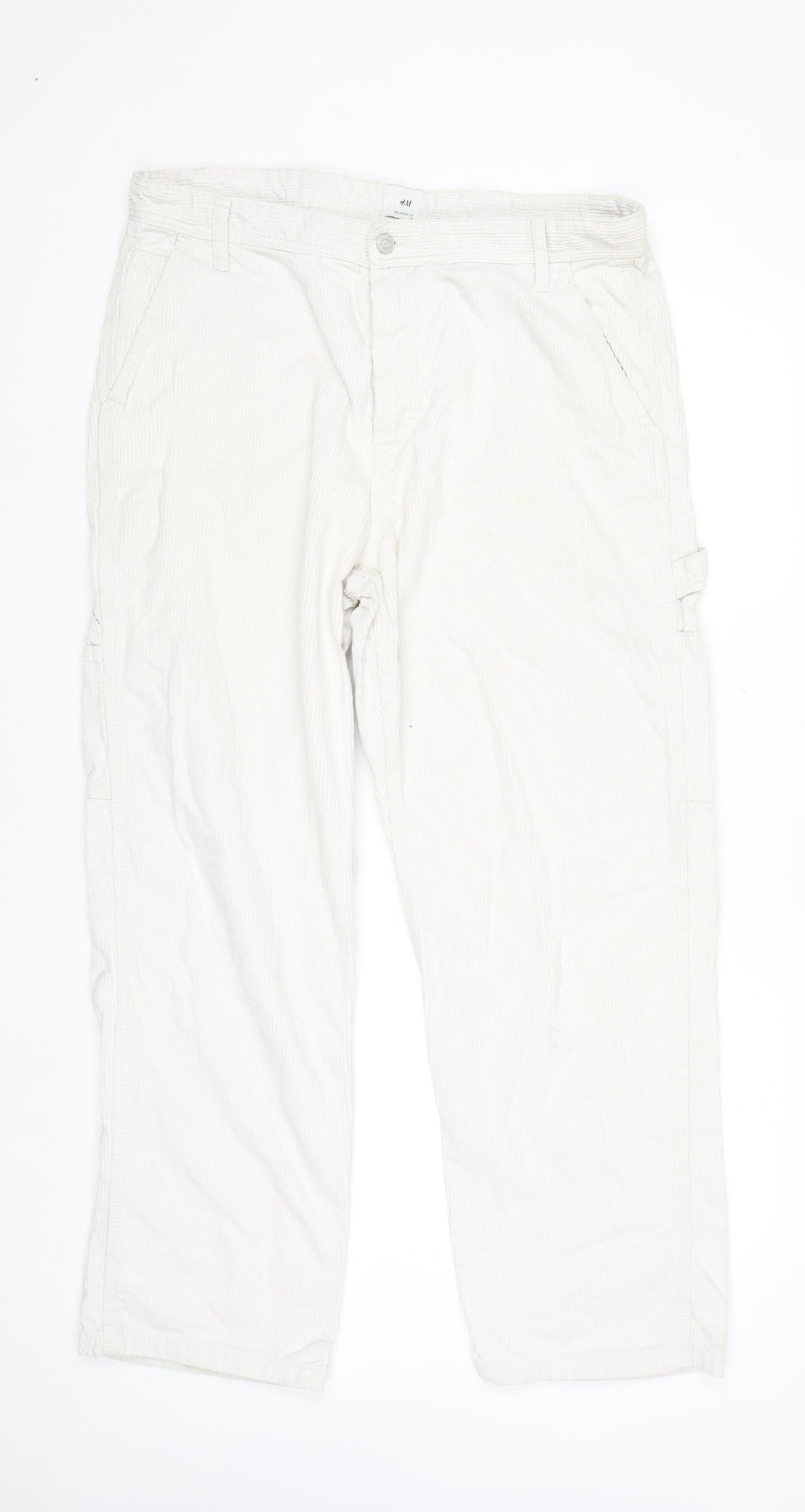 H&M Womens Beige Relaxed Fit Corduroy Cargo Trousers Size 8