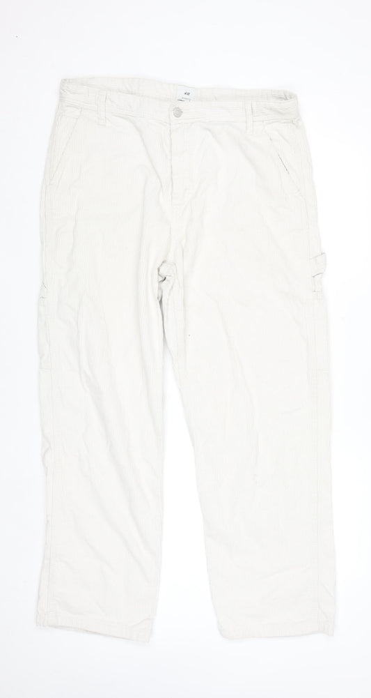 H&M Womens Beige Relaxed Fit Corduroy Cargo Trousers Size 8