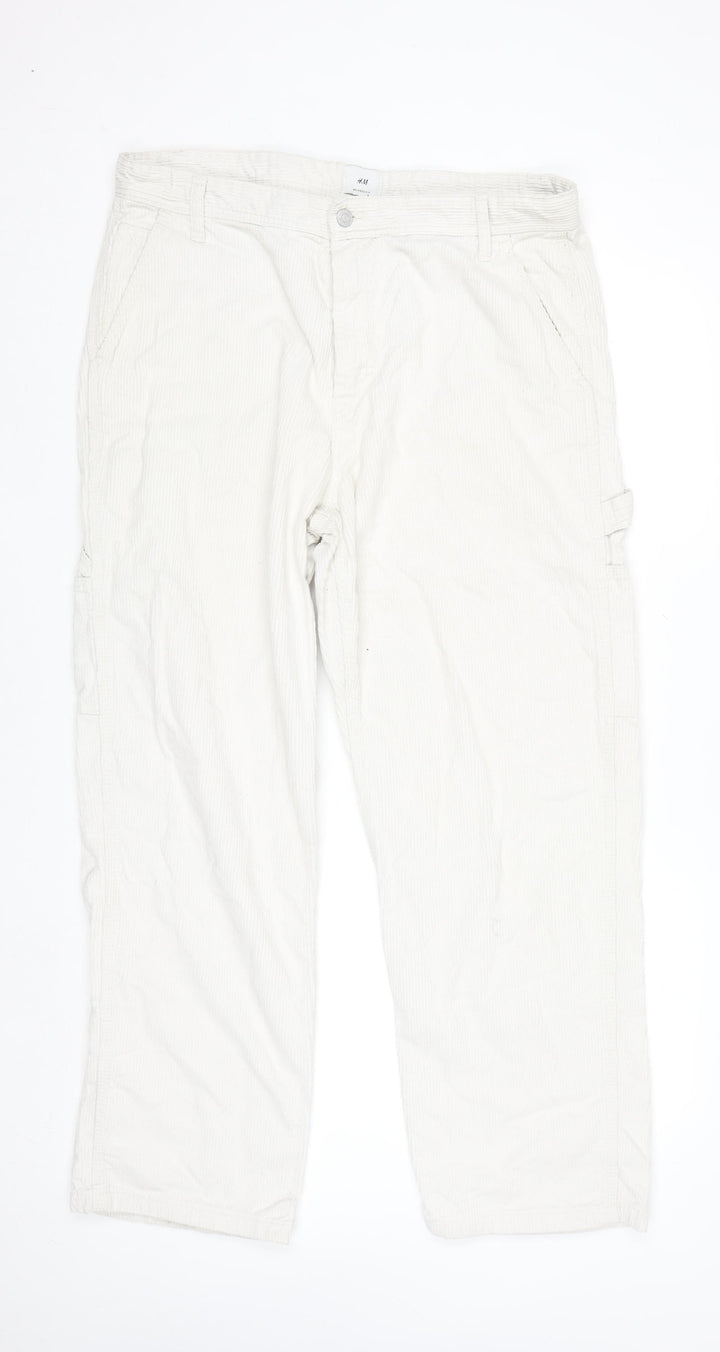 H&M Womens Beige Relaxed Fit Corduroy Cargo Trousers Size 8