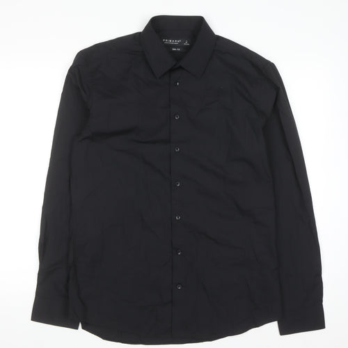 Primark Men's Black Slim Fit Long Sleeve Button-Up Shirt Size L 16in