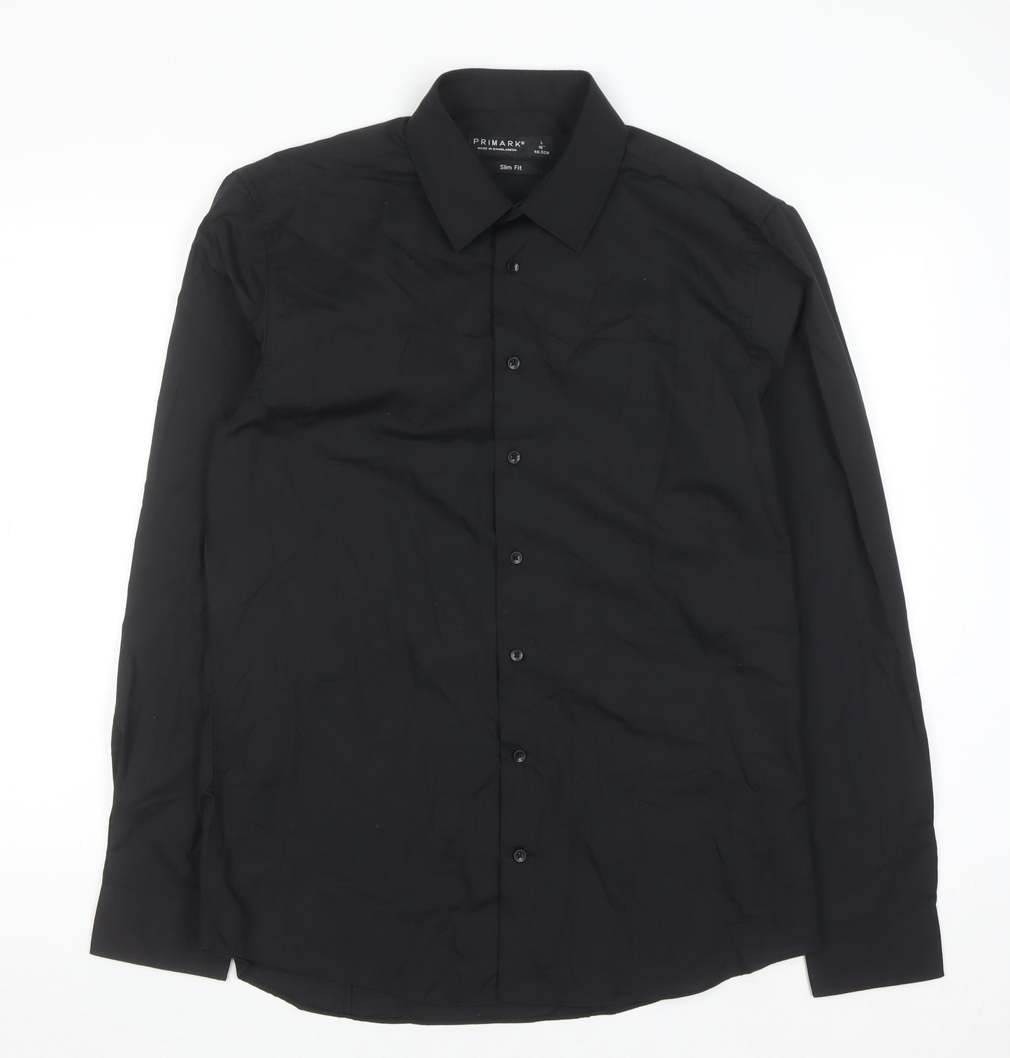 Primark Men's Black Slim Fit Long Sleeve Button-Up Shirt Size L 16in