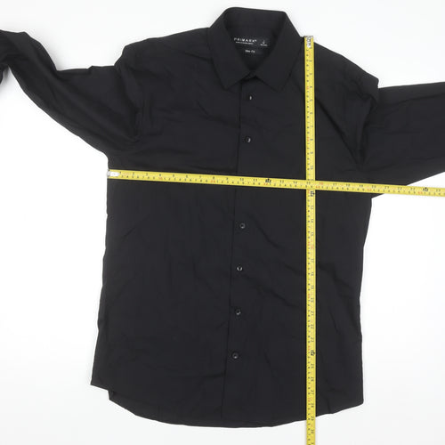 Primark Men's Black Slim Fit Long Sleeve Button-Up Shirt Size L 16in