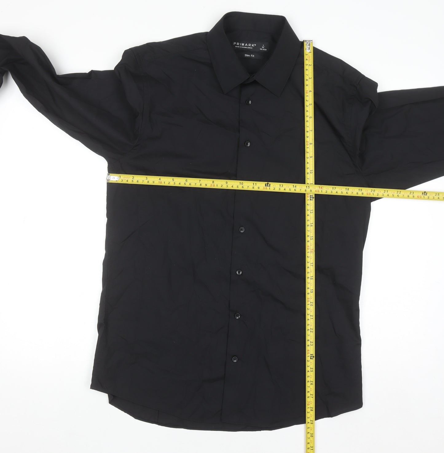 Primark Men's Black Slim Fit Long Sleeve Button-Up Shirt Size L 16in