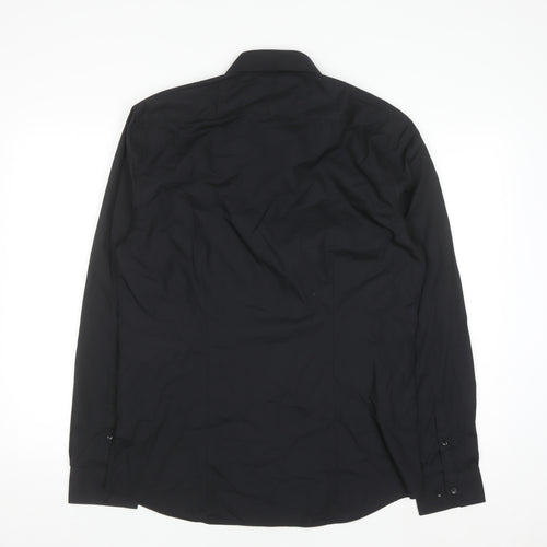 Primark Men's Black Slim Fit Long Sleeve Button-Up Shirt Size L 16in