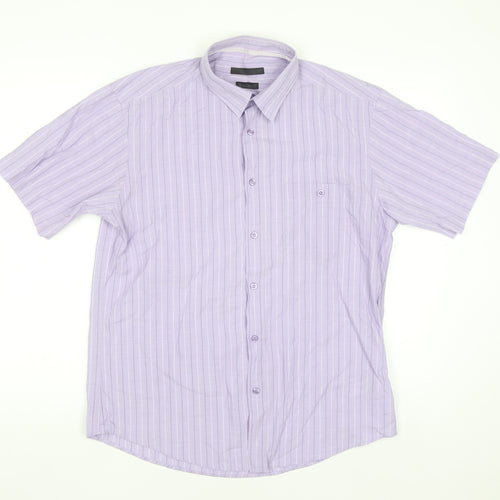 St. Bernard Dunnes Stores Men's Purple Striped Regular Fit Short Sleeve Shirt M