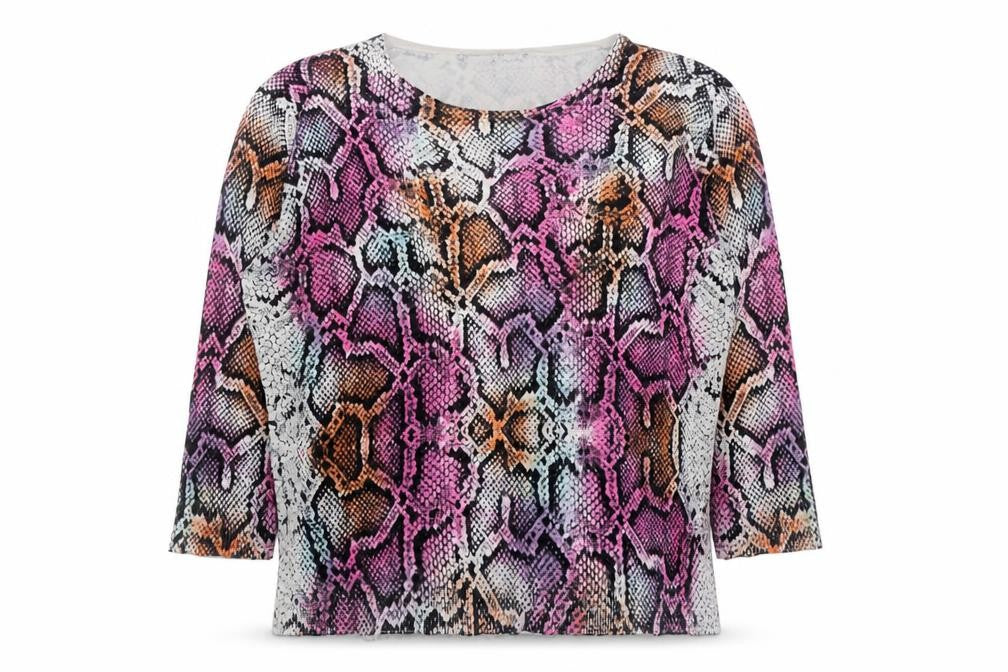 Front view of Mudflower Women’s Multicoloured Snake Print L jumper