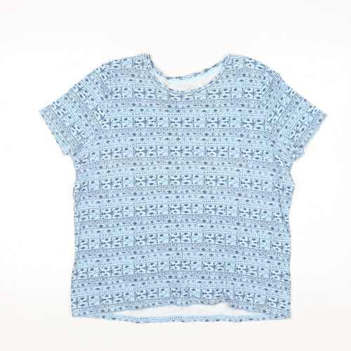 Laura Scott Women's Blue Floral Cotton Short Sleeve T-Shirt L