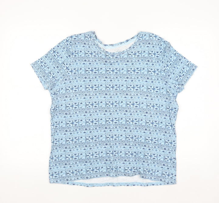Laura Scott Women's Blue Floral Cotton Short Sleeve T-Shirt L