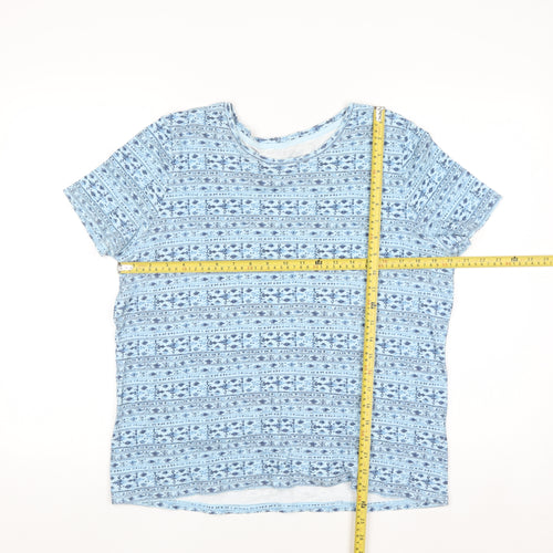 Laura Scott Women's Blue Floral Cotton Short Sleeve T-Shirt L