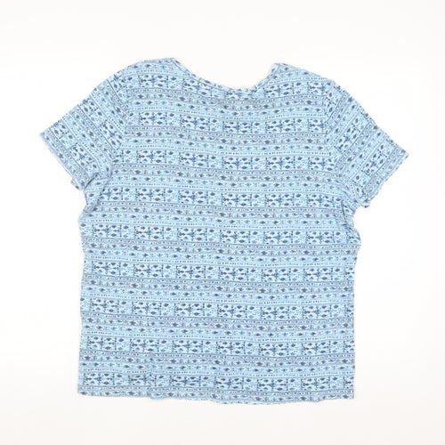 Laura Scott Women's Blue Floral Cotton Short Sleeve T-Shirt L