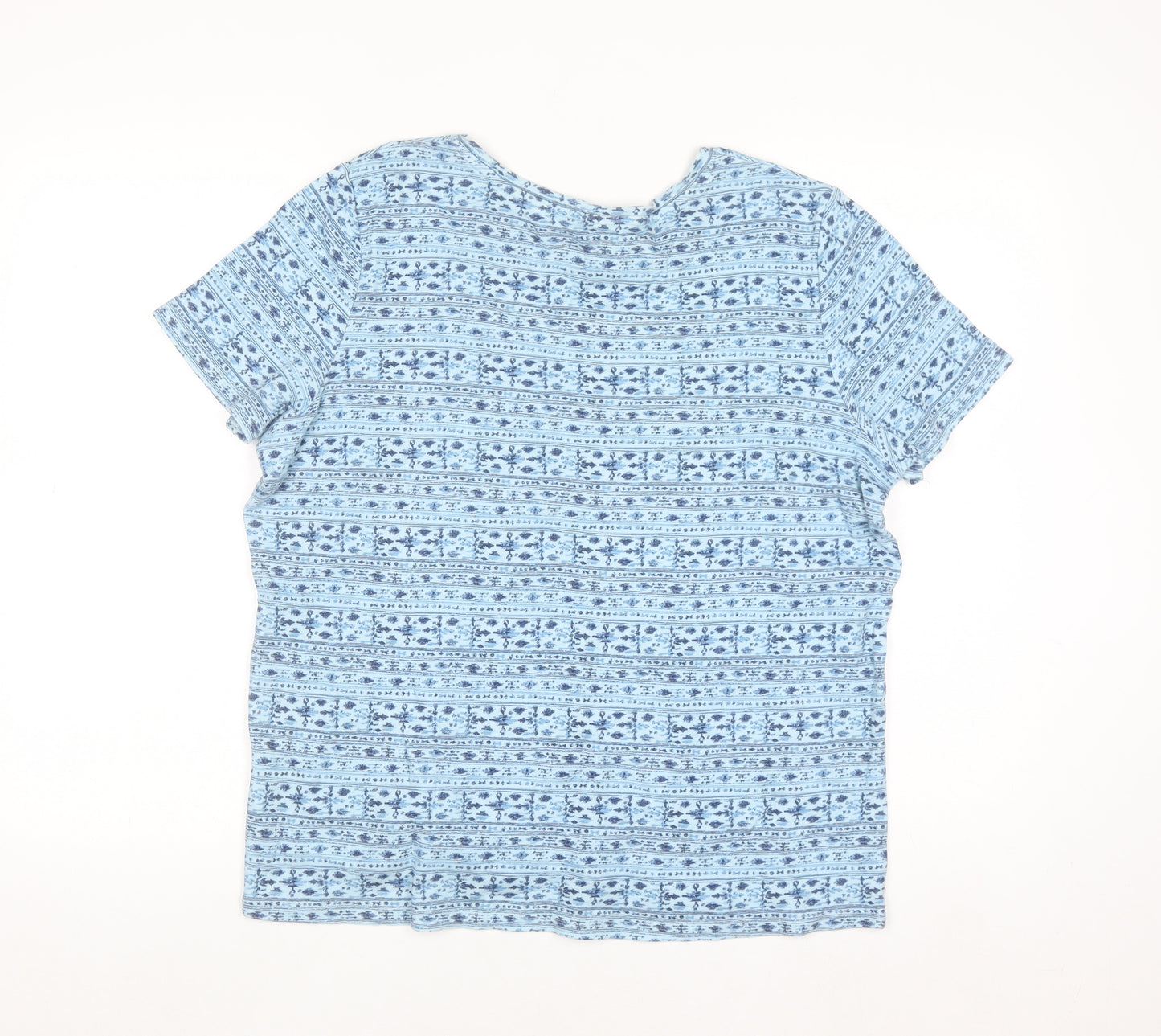 Laura Scott Women's Blue Floral Cotton Short Sleeve T-Shirt L