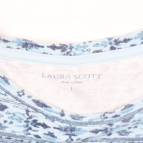 Laura Scott Women's Blue Floral Cotton Short Sleeve T-Shirt L