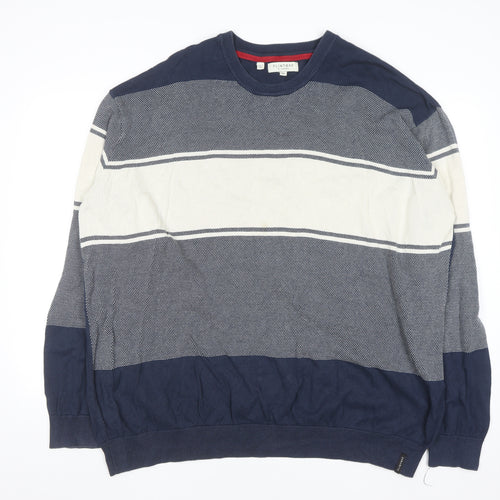 Flintoff by Jacamo Men's Blue 3XL Cotton Striped Pullover Jumper