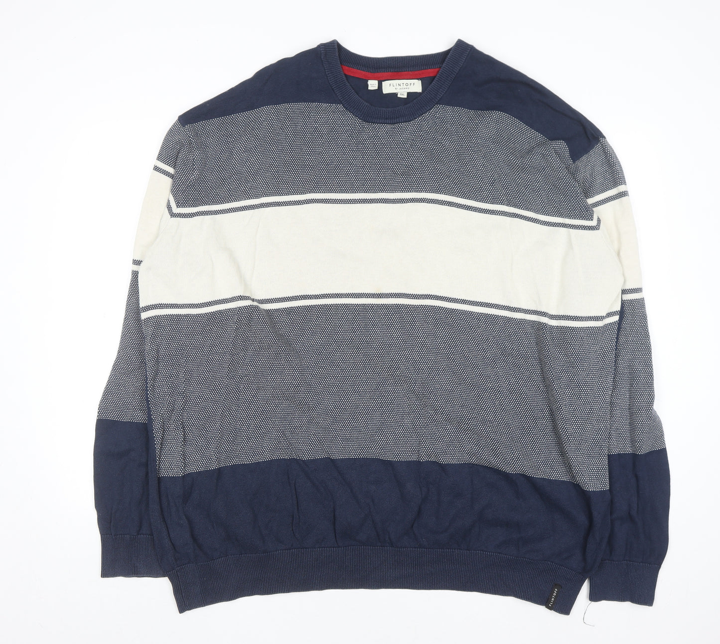 Flintoff by Jacamo Men's Blue 3XL Cotton Striped Pullover Jumper