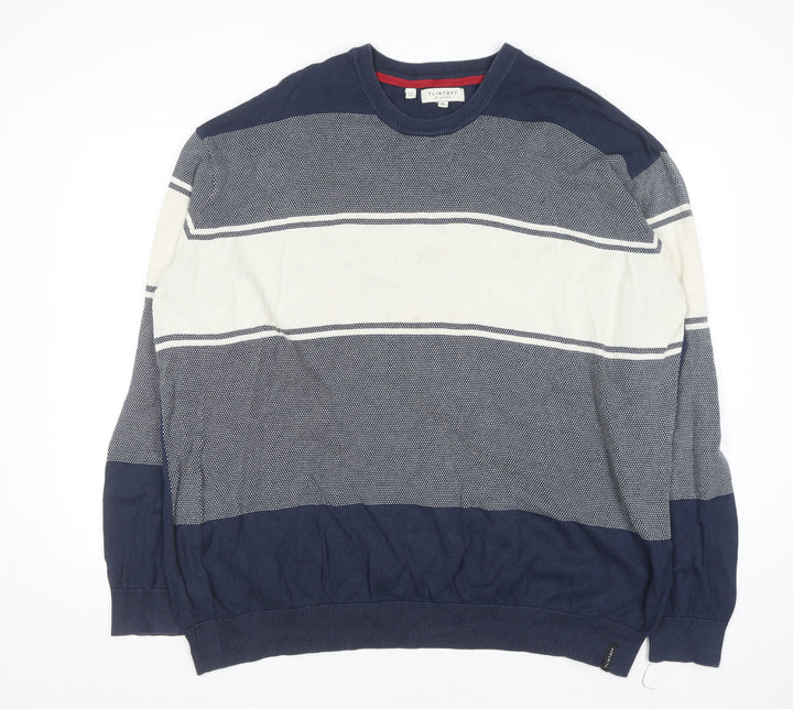 Flintoff by Jacamo Men's Blue 3XL Cotton Striped Pullover Jumper