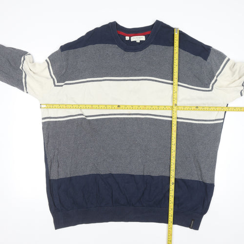 Flintoff by Jacamo Men's Blue 3XL Cotton Striped Pullover Jumper