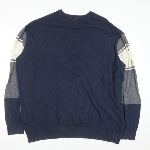Flintoff by Jacamo Men's Blue 3XL Cotton Striped Pullover Jumper