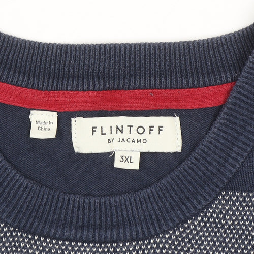 Flintoff by Jacamo Men's Blue 3XL Cotton Striped Pullover Jumper