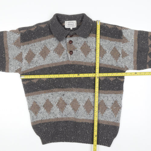 Men's Republic Men's Grey Wool Blend Argyle Henley Jumper Size S