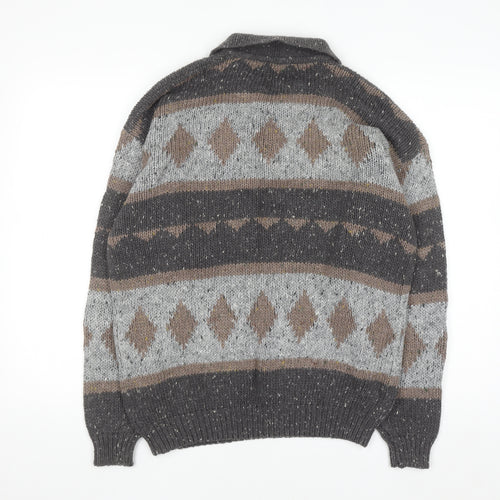 Men's Republic Men's Grey Wool Blend Argyle Henley Jumper Size S