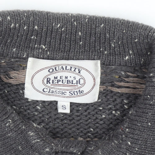 Men's Republic Men's Grey Wool Blend Argyle Henley Jumper Size S