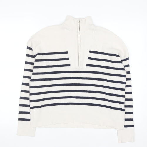 Brave Soul Men's White Striped Half Zip High Neck Jumper Size L