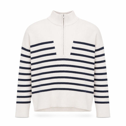 Brave Soul Men's White Striped Half Zip High Neck Jumper Size L