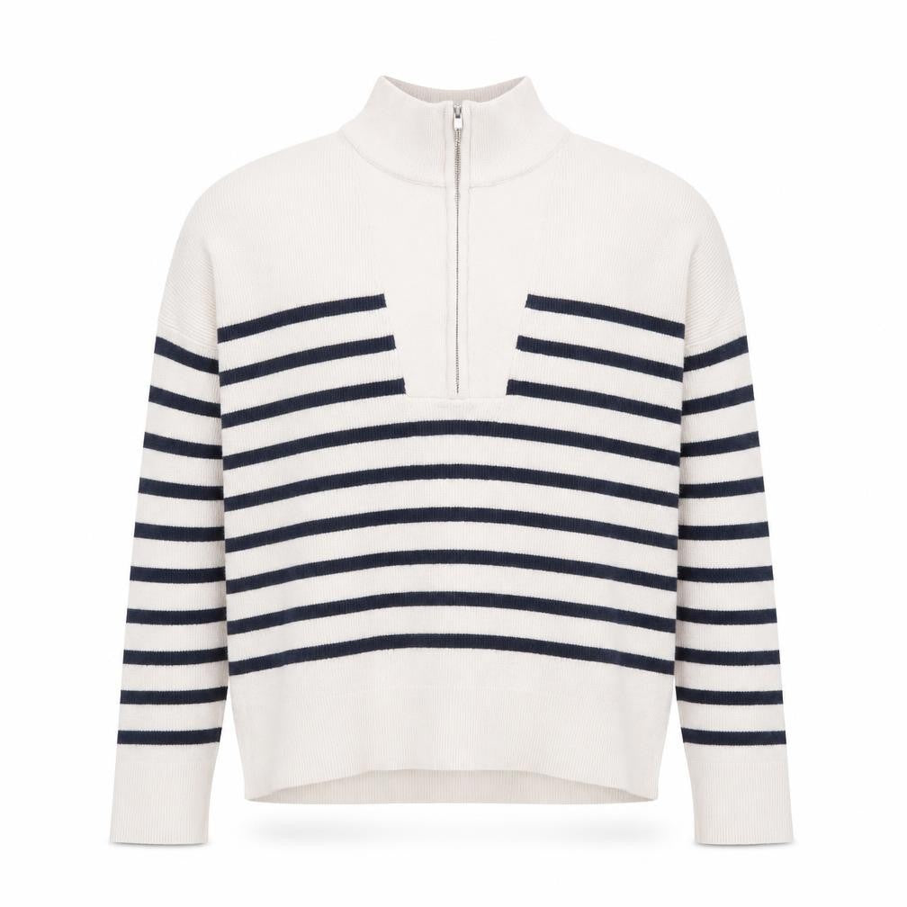 Brave Soul Men's White Striped Half Zip High Neck Jumper Size L