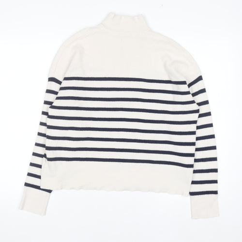 Brave Soul Men's White Striped Half Zip High Neck Jumper Size L